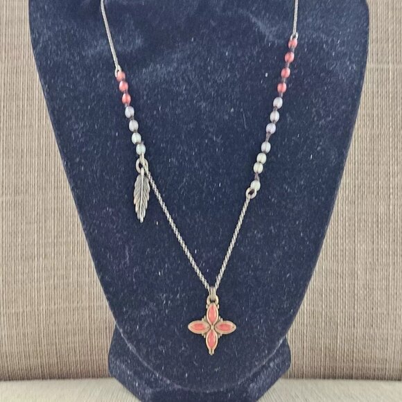 Vintage Necklace Brown Tone Chain Red Faux Stone Pendant Fashion Jewelry - Picture 7 of 10